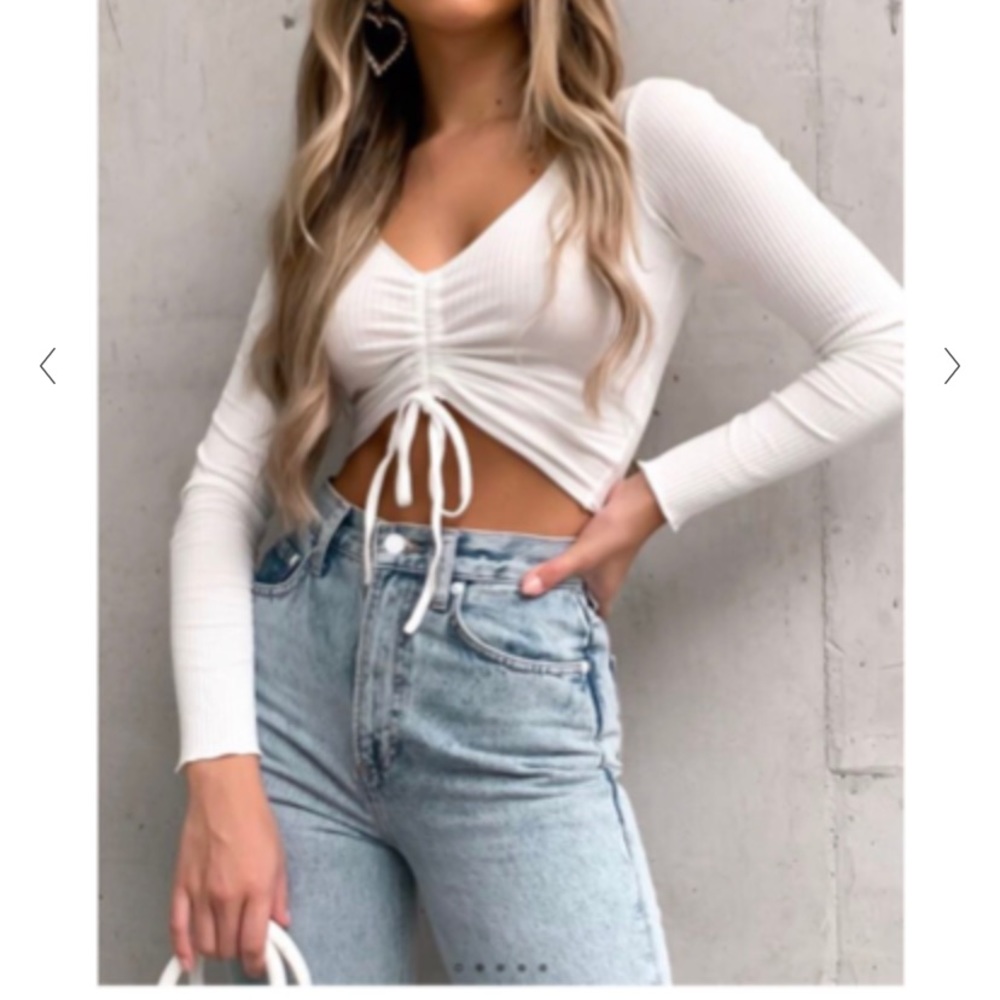 White Fox Ribbed Long Sleeve Crop Top